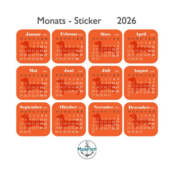 Kalender-Sticker 2026 Dackel-Edition Orange PDF